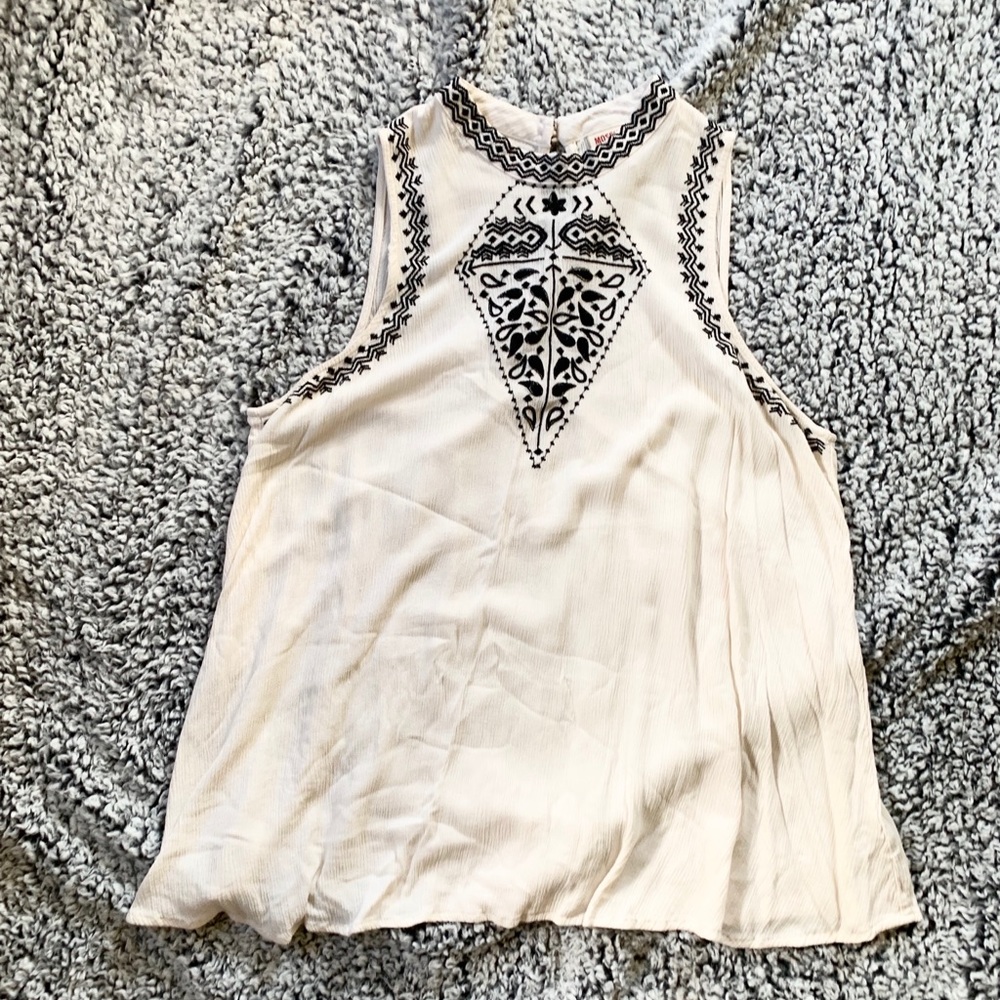 High Neck Embroidered Tank